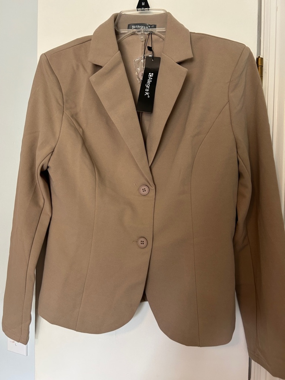 NWT Allegra K Women's Tan Two-Button Single-Breasted Blazer